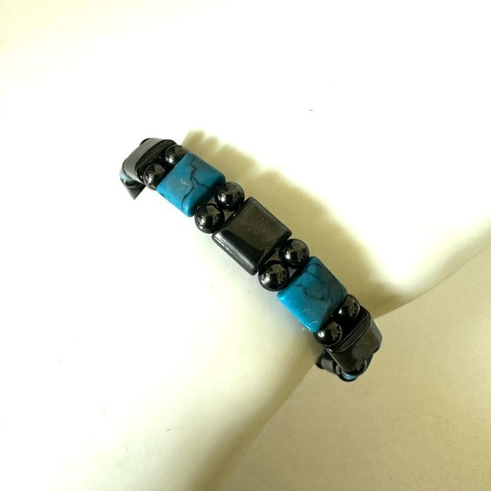 Double magnetic hematite and blue bracelet